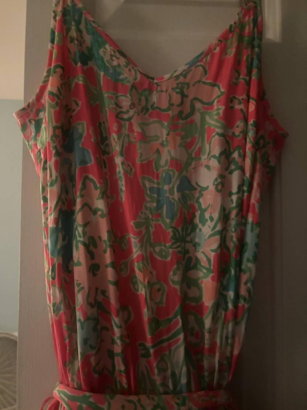 NWT Lilly Pulitzer Coral and Teal Floral Spaghetti-Strap Romper